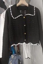 Crocheted Hollow-out Small Square Collar Western Style Knitted Cardigan