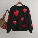 Women's Graceful And Fashionable Love Flocking Pullover Soft Glutinous Sweater Top