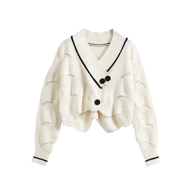 Women's White Knitted Jacket Cardigan Loose All-match