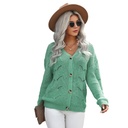 Women's Solid Color Hollow-out Breasted V-neck Knitted Top