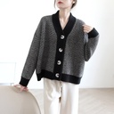 V-neck Retro Knitted Cardigan Women's Loose Jacket Thick Thick Line Outer Wear Sweater