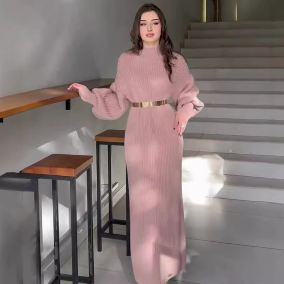 Half Turtleneck Pullover Knitting Long Skirt