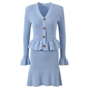 Female V-neck Ruffled Long Sleeved Patchwork Dress