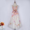 Australian Printed Sling Waist-controlled Lace-up Vacation Style Midi Dress