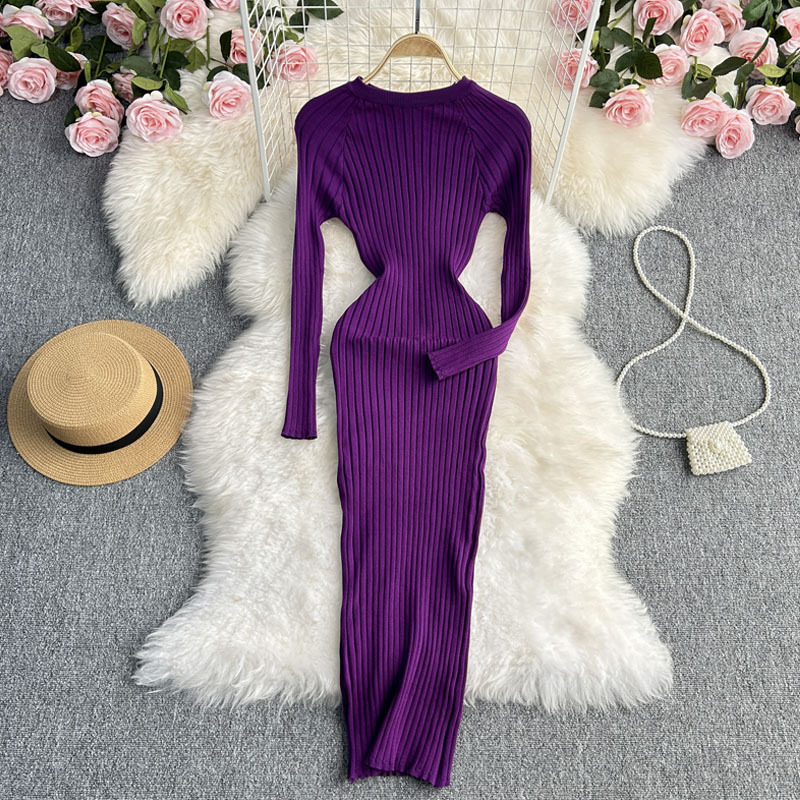 Autumn And Winter Long Sleeve Round Neck Sexy Slim Dress