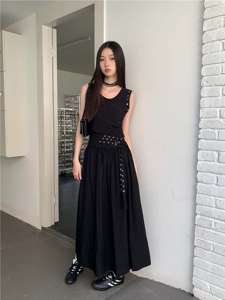 Rivet Slim Fit Slim-fit Sleeveless Dress Belt Dress