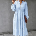 European And American Autumn New Striped Long Sleeve Elastic Waist Dress