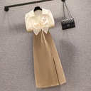 Foreign Style Slim Fitting Short Sleeved Split Dress For Women