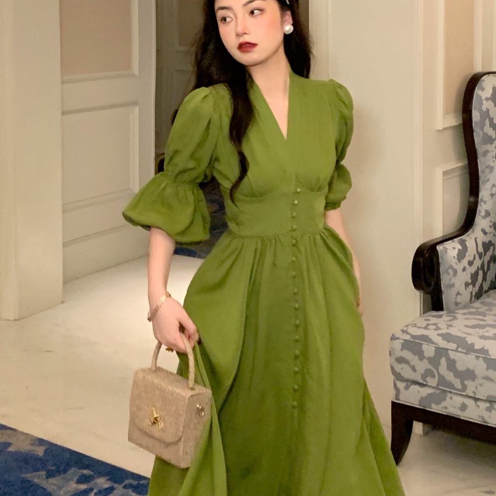 Women's V-neck Bubble Sleeve Dress