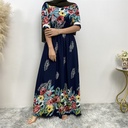 فستان مطبوع بأكمام طويلة وخصر مرن يناسب المقاسات الكبيرة للسيدات.