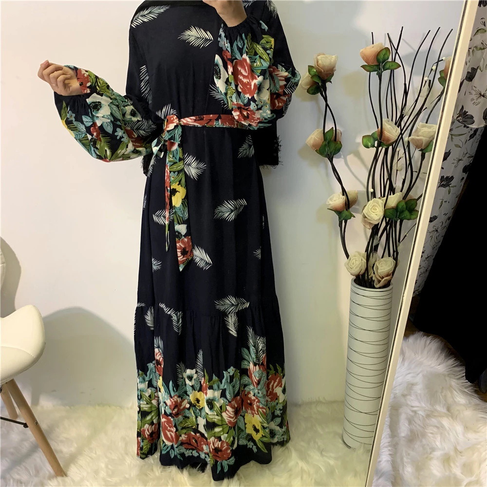 Women's Fashion Print Large Swing Loose Lace Up Dress