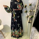 Women's Fashion Print Large Swing Loose Lace Up Dress