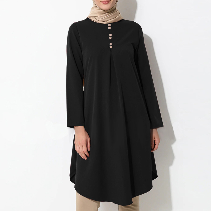 Solid Color Button Stitching Fashion Versatile Dress