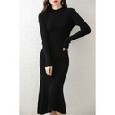 Fashion Half-high Collar Long Sleeves Pullover Knitted Dress