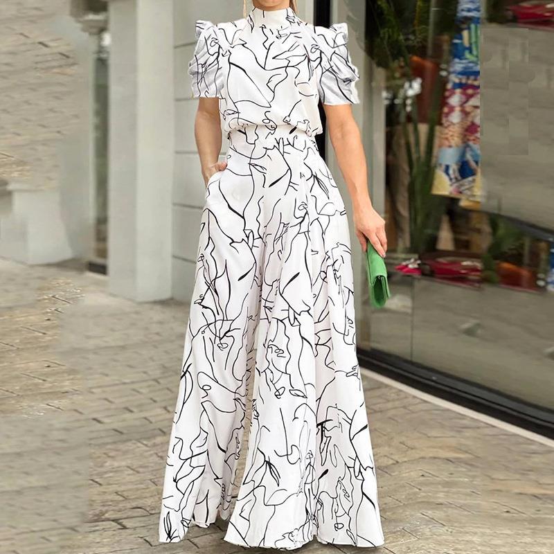 Fashion Printed Jumpsuit With Neck Hanging