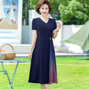 Black Short Sleeved Middle Aged Mother Chiffon Dress