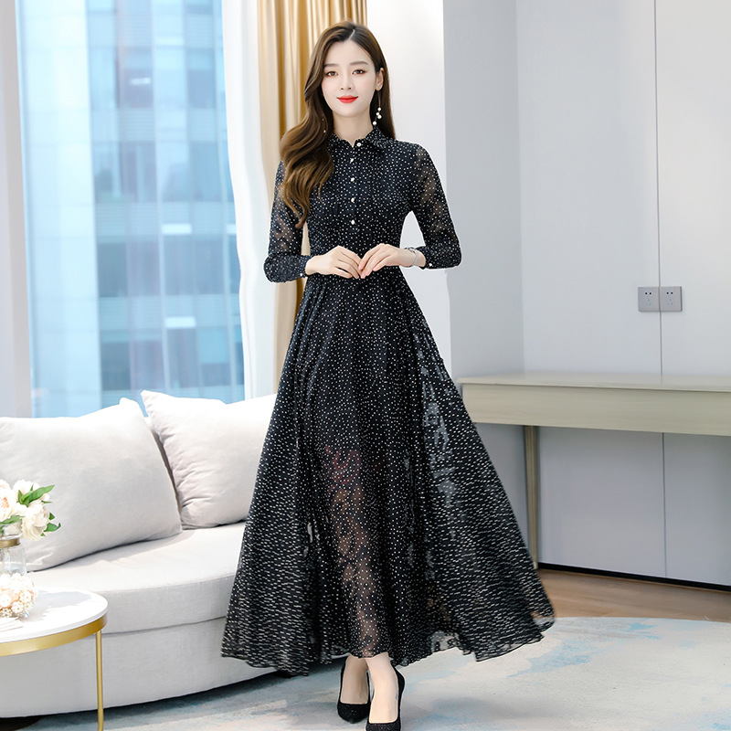Women's New Mid-length Polka Dot Chiffon Dress