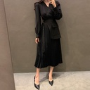 Niche V-neck Cross-belt Stitching Design Fake Two-piece Dress