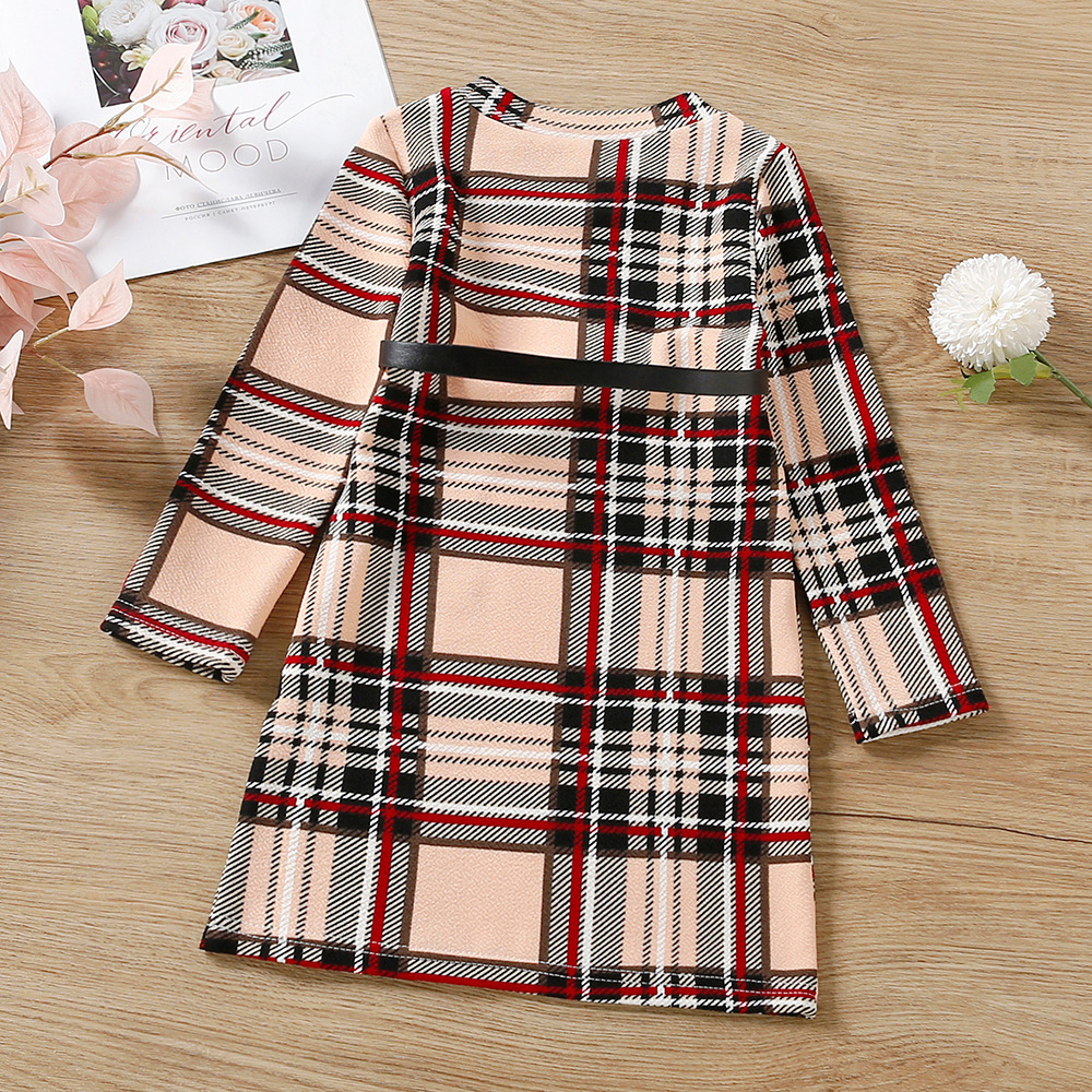 Plaid Long Sleeve Dress With Belt