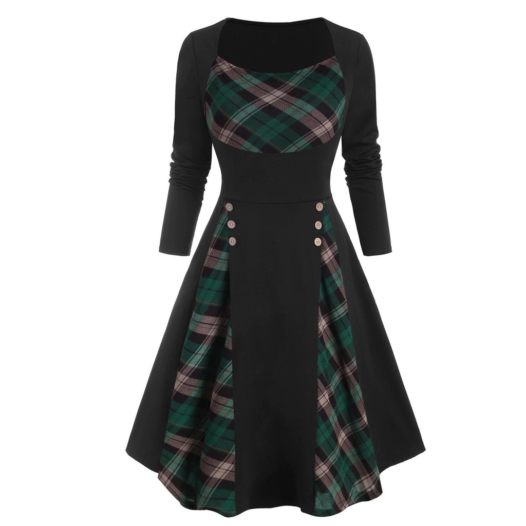 Plaid Print Waist Length Dress