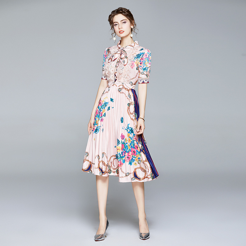 Ladies' Trendy Pleated Temperament Celebrity Print Dress