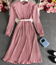 Small Stand Collar Fitted Pleated Chiffon Dress