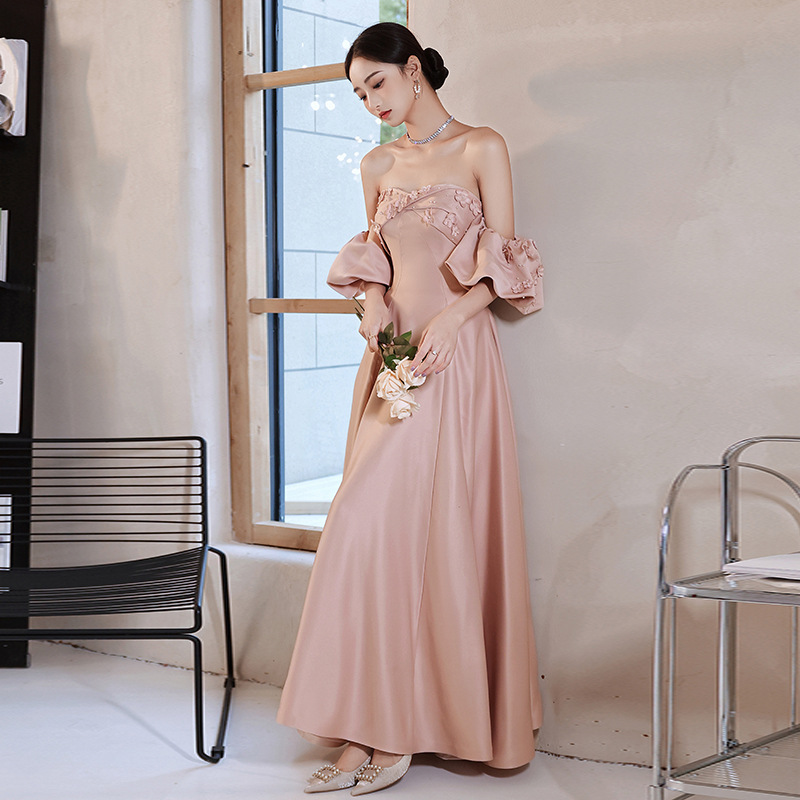 Tube Top Ladies Banquet Long Host Art Examination Evening Dress