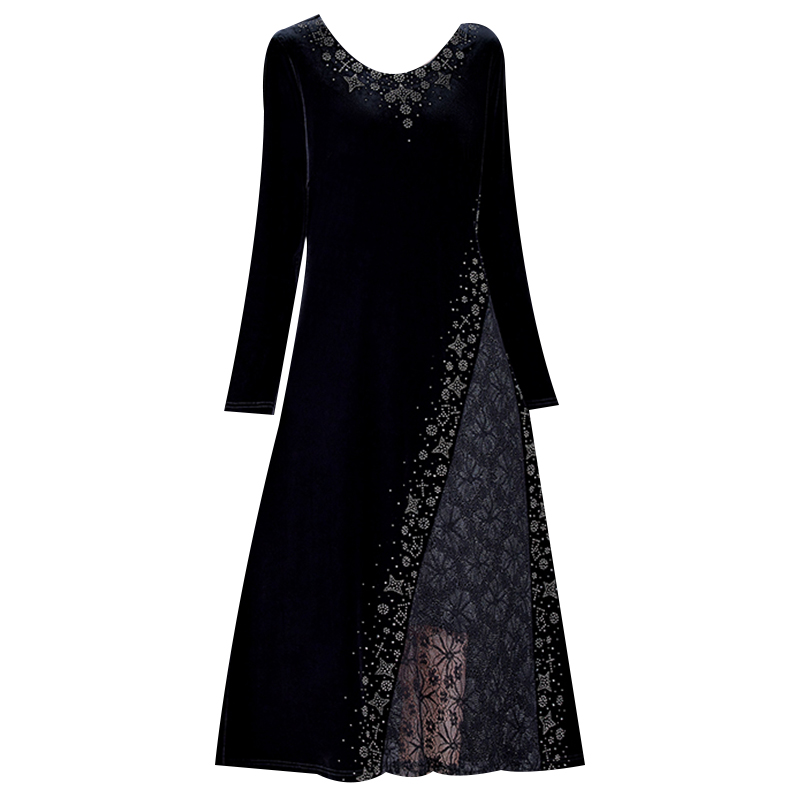 Autumn And Winter Plus Velvet Padded Lace Long-sleeved Dress