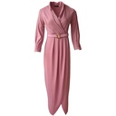 Pure Color Small V Lapel Temperament Commuter Dress With Belt