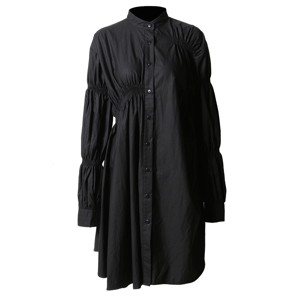 Irregular Pleating Random Style Lantern Sleeve Dress