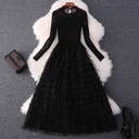 Black Mesh Stretch High Waist Slim Long Sleeve Dress