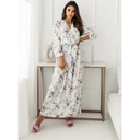 Spliced Long-sleeved Printed Belt Slit Dress