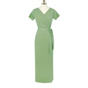 Retro V-neck Long-sleeved Slim Dress With Tie