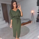 Autumn And Winter Solid Color V-neck Round Neck Two-wear A-line Belt Autumn Dress