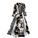 Design Niche Color Matching Printed Temperament Slim Light Mature Dress