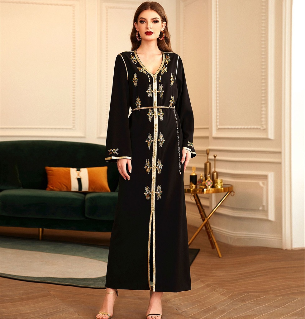 Phnom Penh V-neck Gold Tube Rhinestone Robe
