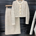 French Lace Splicing Coat Mid-length Skirt Two-piece Set