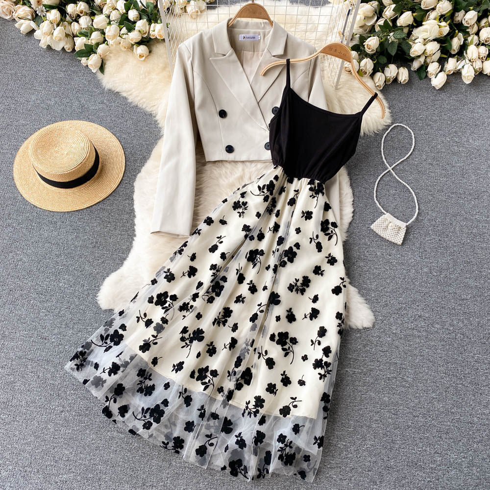 Short Suit Coat Women's Sling Dress Two-piece Set