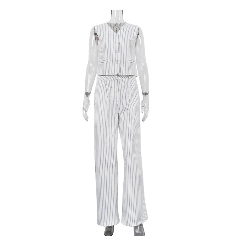 Women's Striped Vest Trousers Casual Wear Temperament Commute Suit