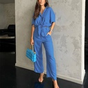 طقم نسائي مكون من قميص من القطن والكتان مع بنطال واسع الأرجل