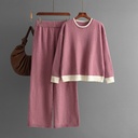 Contrast Color Round Neck Knitwear Wide Leg Pants Two-piece Set For Women