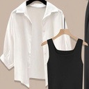 Women's Versatile Shirt Vest Slimming Wide Leg Pants Suit