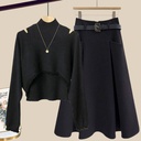 Ancient Knitted Blouse Inner Vest With Skirt Three-piece Set