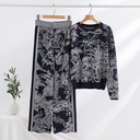 Knitting Patterns Two-piece Set Pullover Long Sleeve Sweater High Waist Wide Leg Top Suit