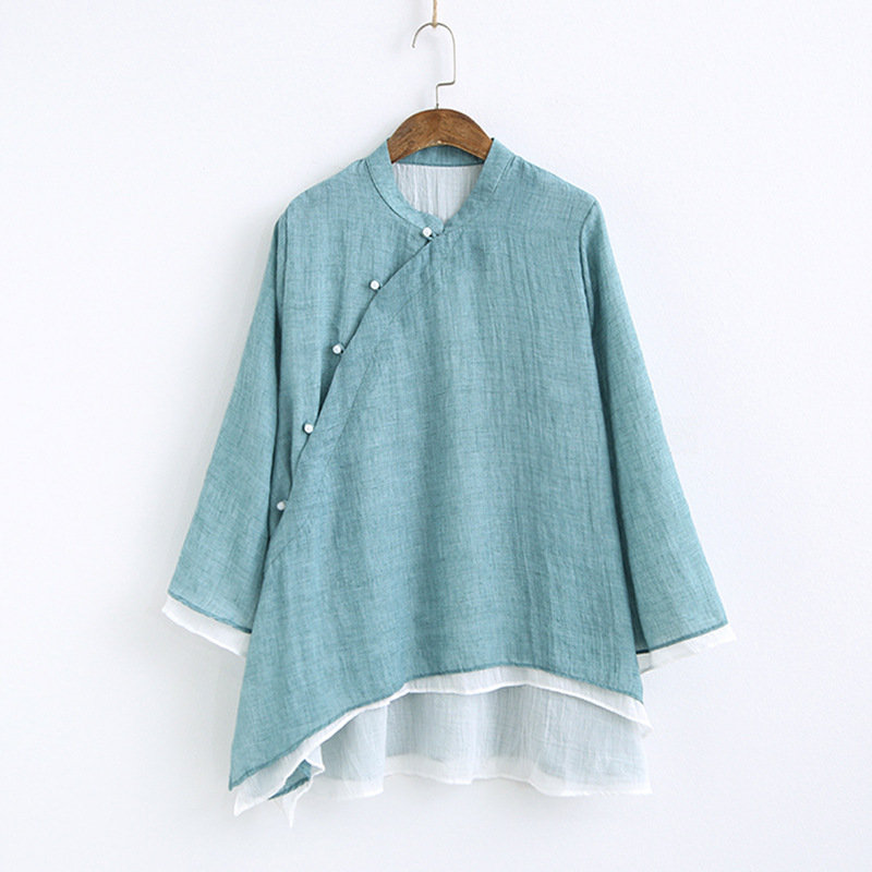 Elegant and Modern Women's Shirt with a Stand Collar, Button Details, and Long Sleeves  