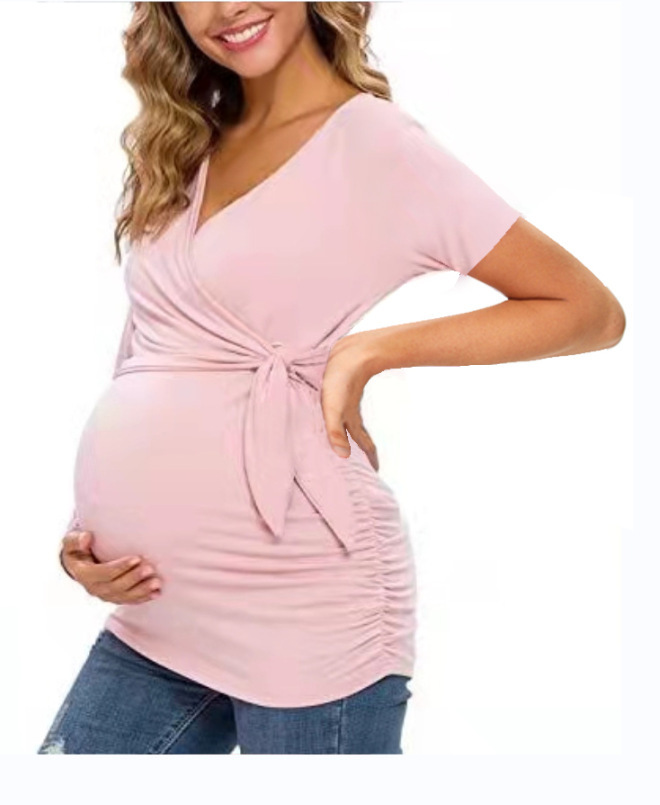Cross V-Neck Breastfeeding T-Shirt Maternity Top