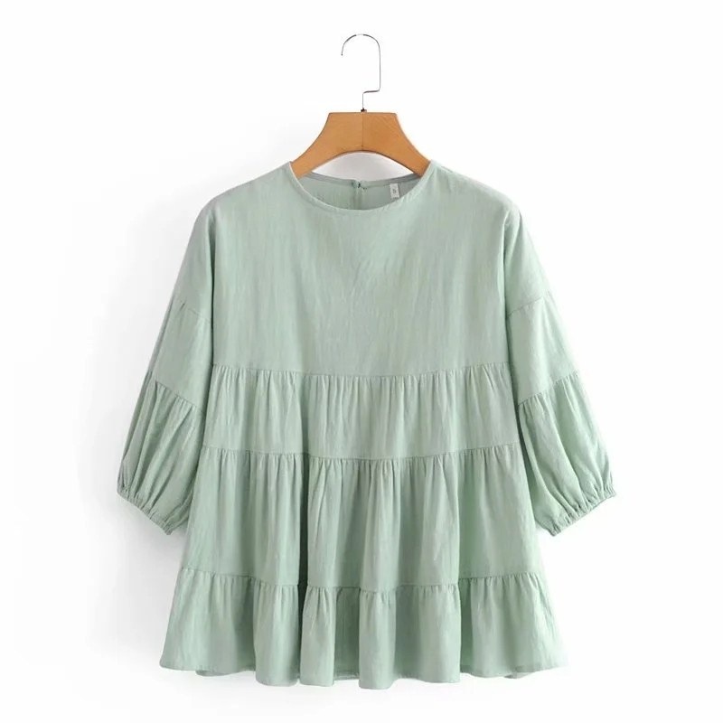 Women's Loose Solid Color Round Neck Drop Back Pullover Shirt Blouse