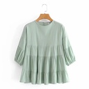 Women's Loose Solid Color Round Neck Drop Back Pullover Shirt Blouse