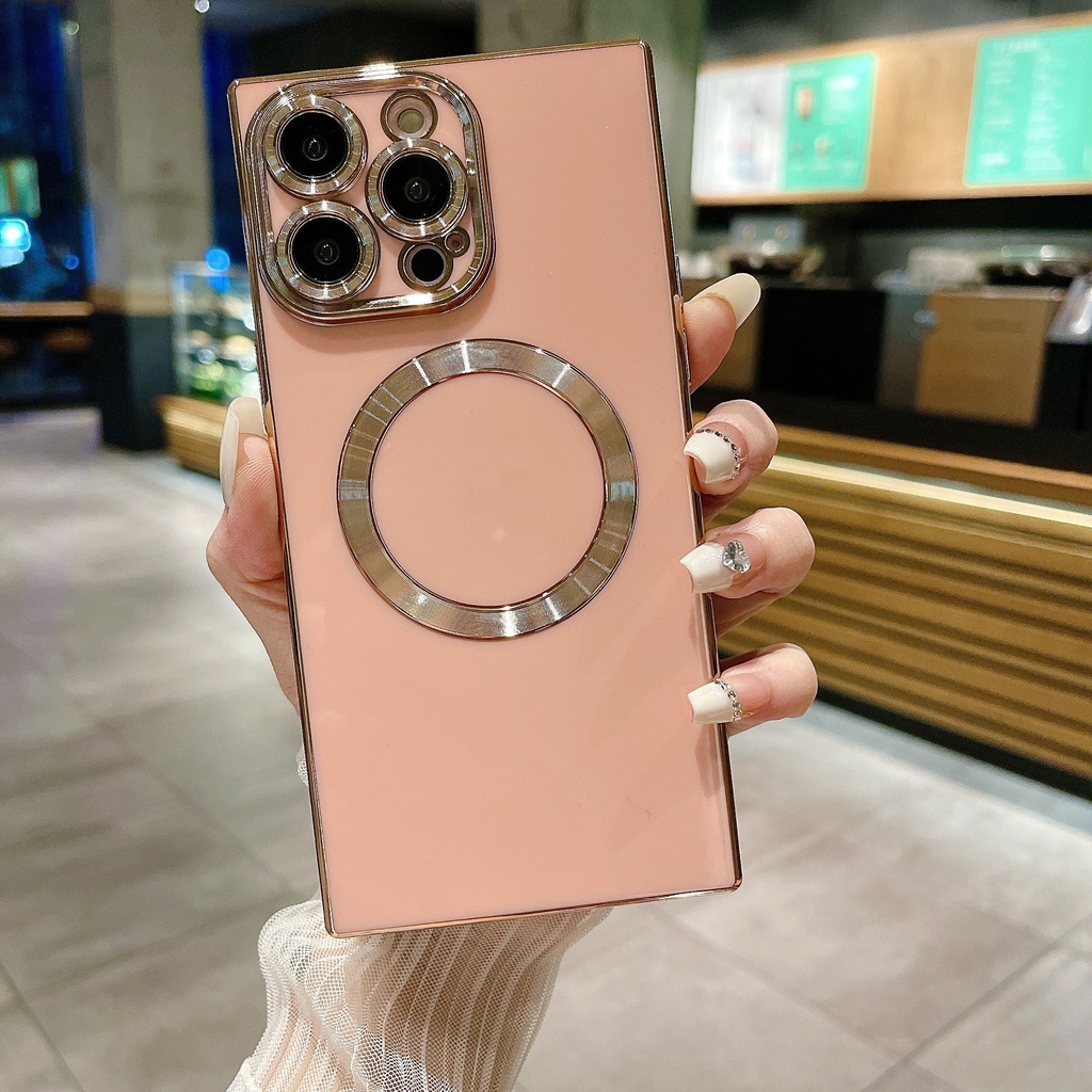 Electroplating Square Magnetic Phone Case Solid Color
