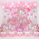 A birthday party set including balloons and decorations, perfect for celebrating birthdays or welcoming a newborn, adding a joyful and festive atmosphere to the occasion 